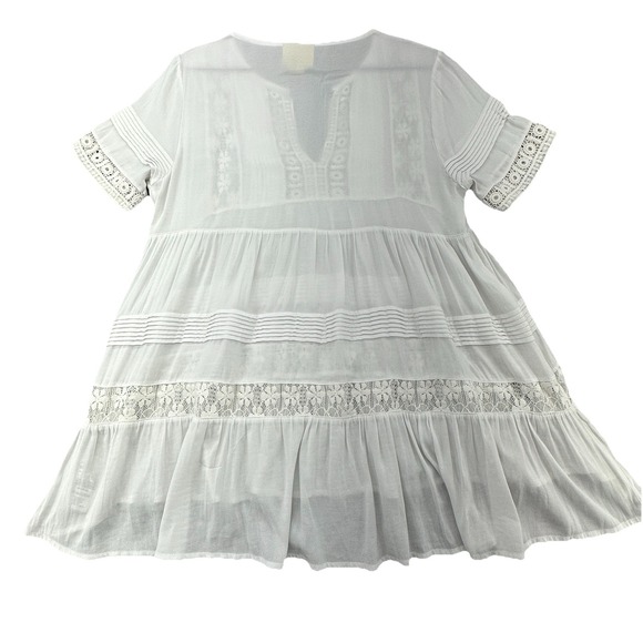 Maeve Anthropologie White Lace Boho Peasant Tunic Blouse M Crochet Tiered‎ - Picture 6 of 7